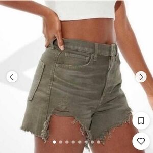American Eagle Highest Rise Mom Distressed Olive Green Women Shorts 00